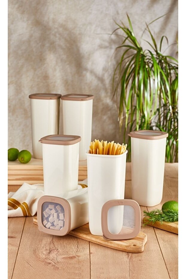 6-Piece Beach Square Storage Container Set Beige 6*1750 ml