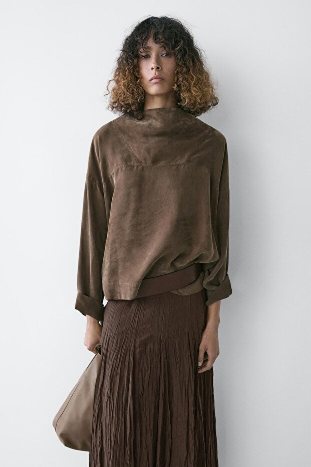 Drapeli detaylı dökümlü gömlek - 2