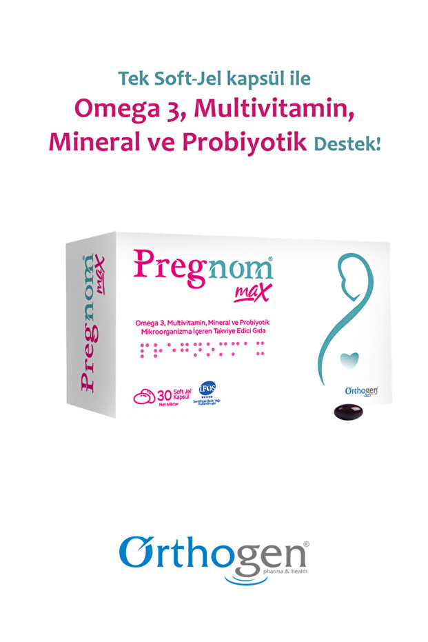 Pregnom Max 30 Kapsül – Omega 3, Vitamin, Mineral ve Probiyotik İçeren Takviye Edici Gıda - 1