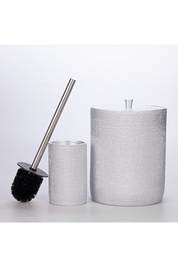 طقم حمام من الكتان باللون الفضي - 4