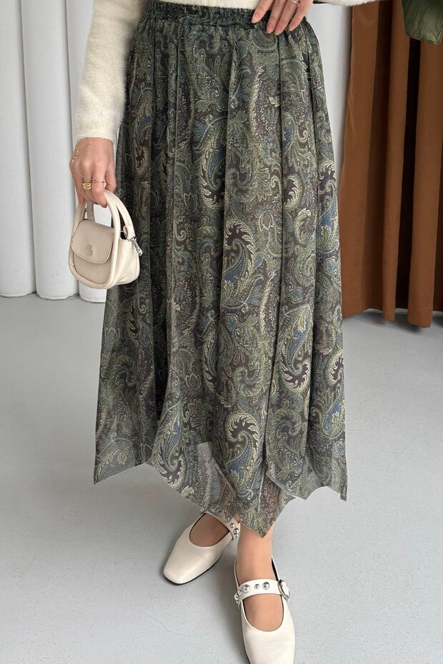 Women's Ethnic Printed Chiffon Lined Skirt