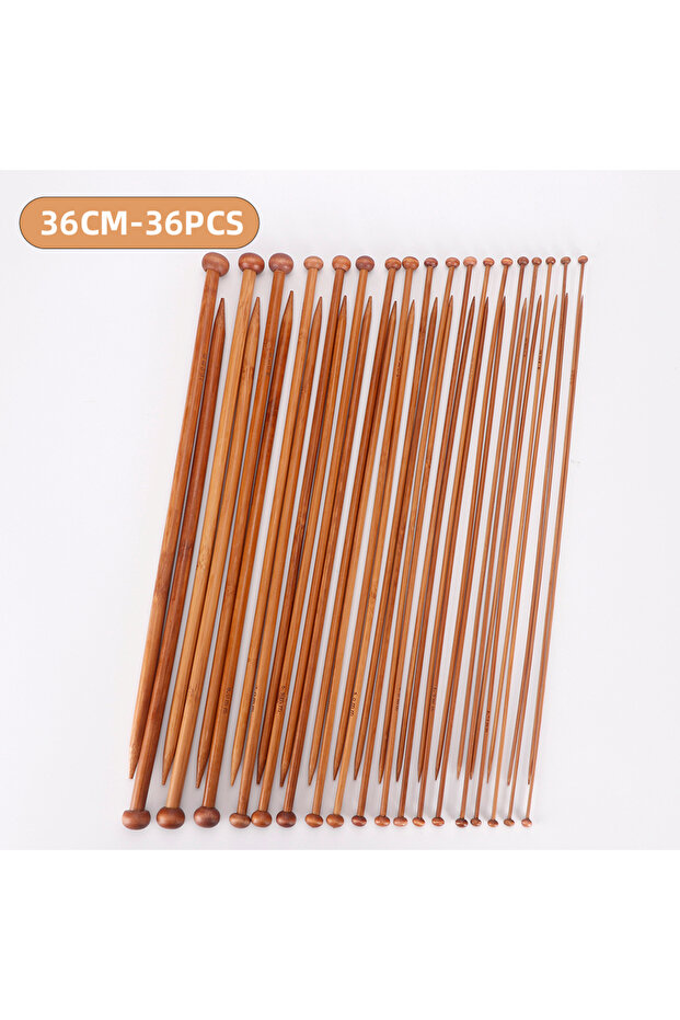 36CM 18Pairs Bamboo Knitting Needles Set, Single Pointed Wood Weaving Needles, Sizes 2-10mm, All-Sea