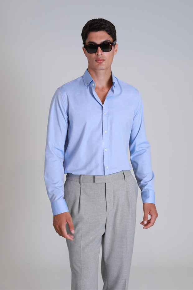 Danıel Erkek Basic Gömlek Slim Fit Mavi - 5