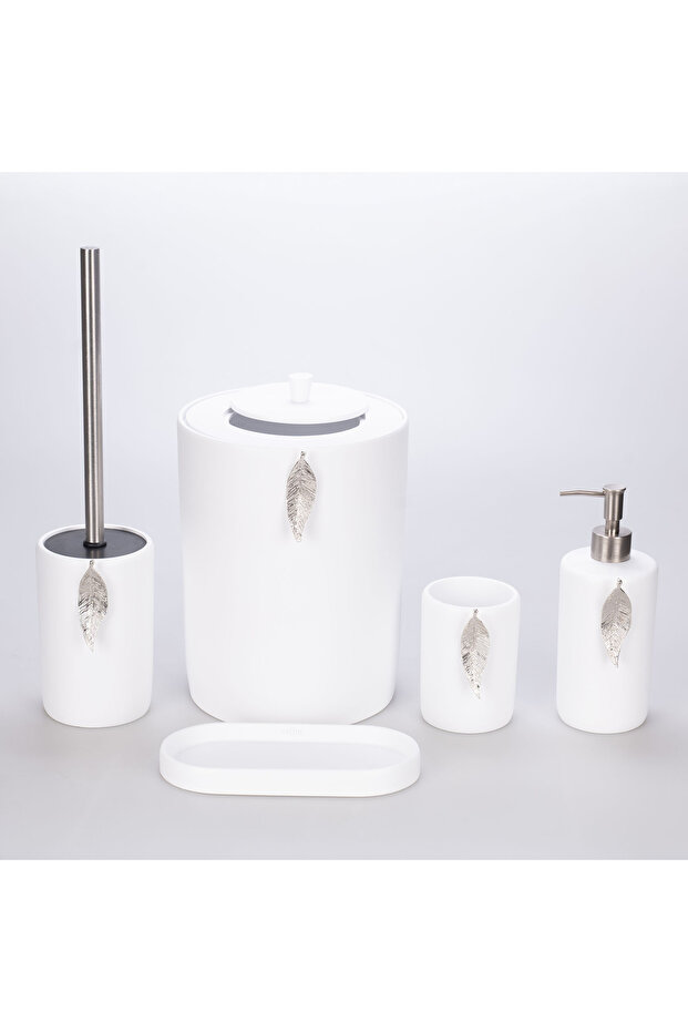 طقم حمام على شكل ورقة شجر أبيض فضي - 2