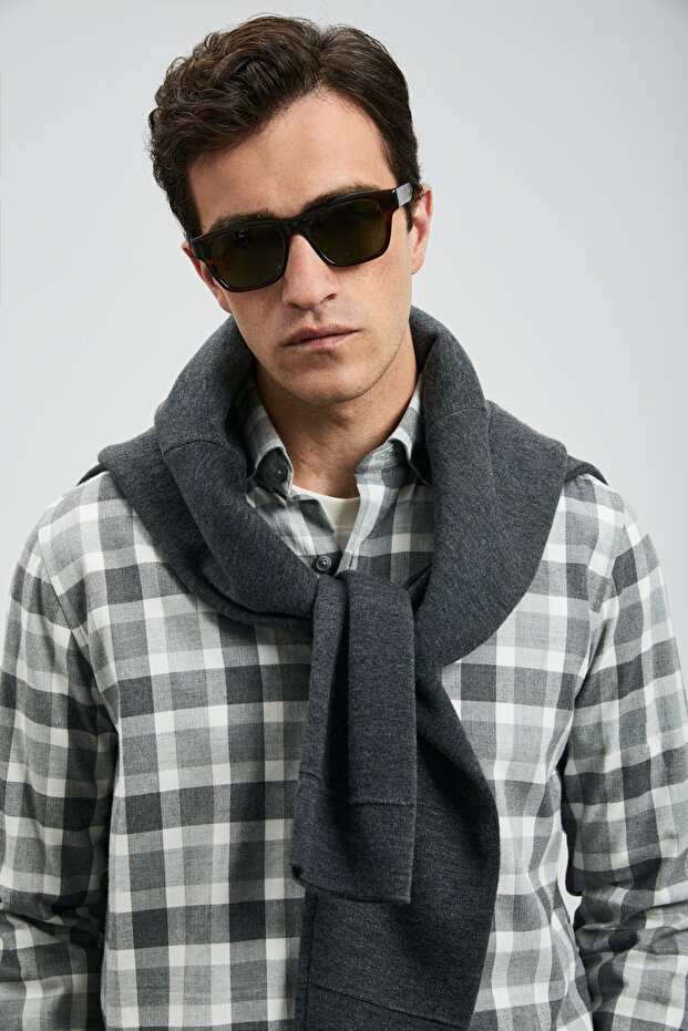 Quel Erkek Basic Gömlek Regular Fit Gri - 5