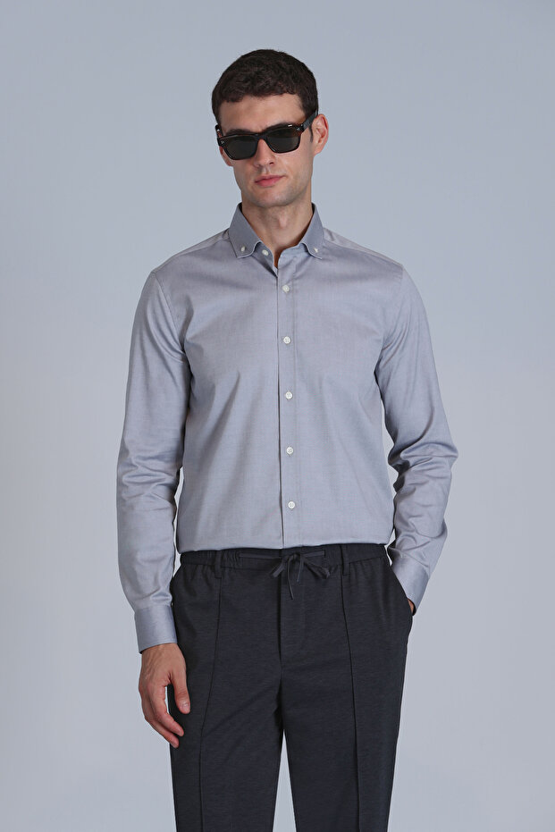 Danıel Erkek Basic Gömlek Slim Fit Gri - 3