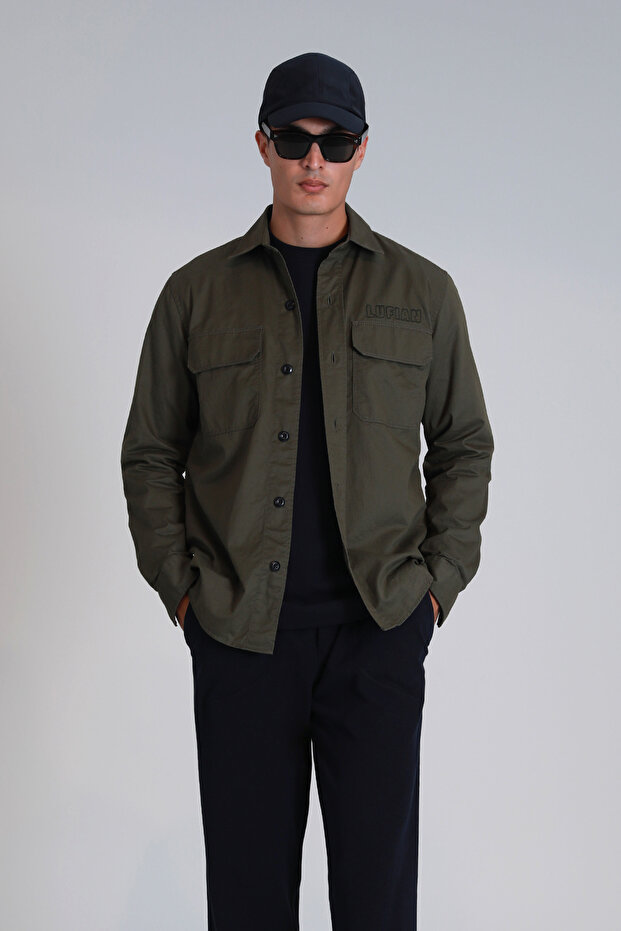 Lara Erkek Basic Gömlek Slim Fit Haki - 5