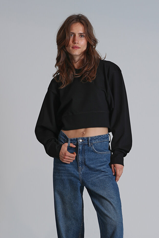 Olıvıa Kadın Örme Sweatshırt Siyah - 1