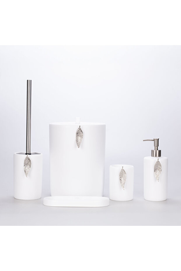 طقم حمام على شكل ورقة شجر أبيض فضي - 1