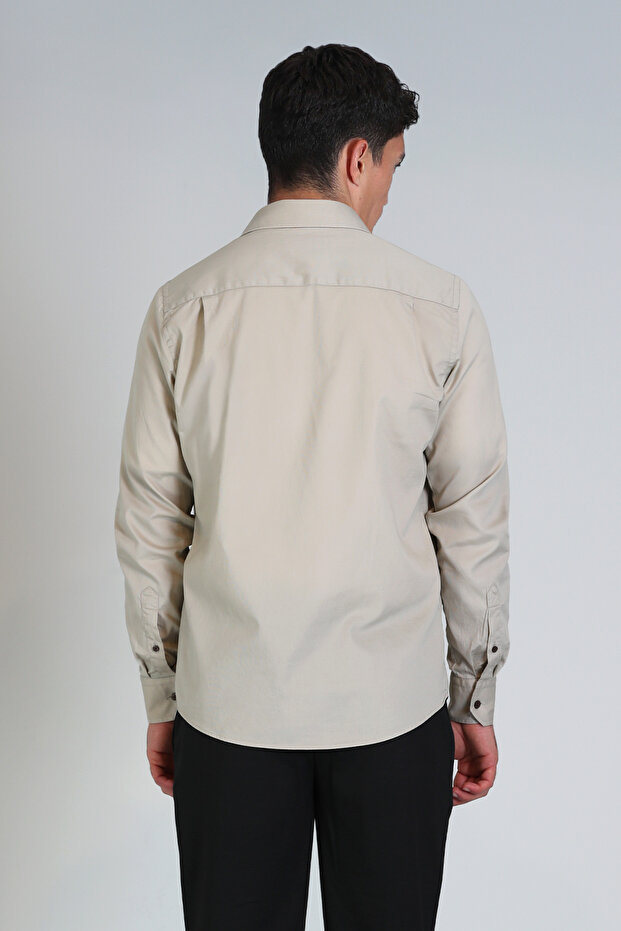 Ferla Erkek Basic Gömlek Slim Fit Bej - 6