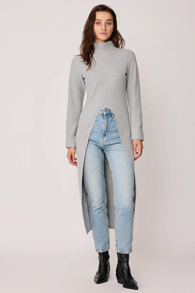 Derin Yırtmaçlı Örme Bluz - 1