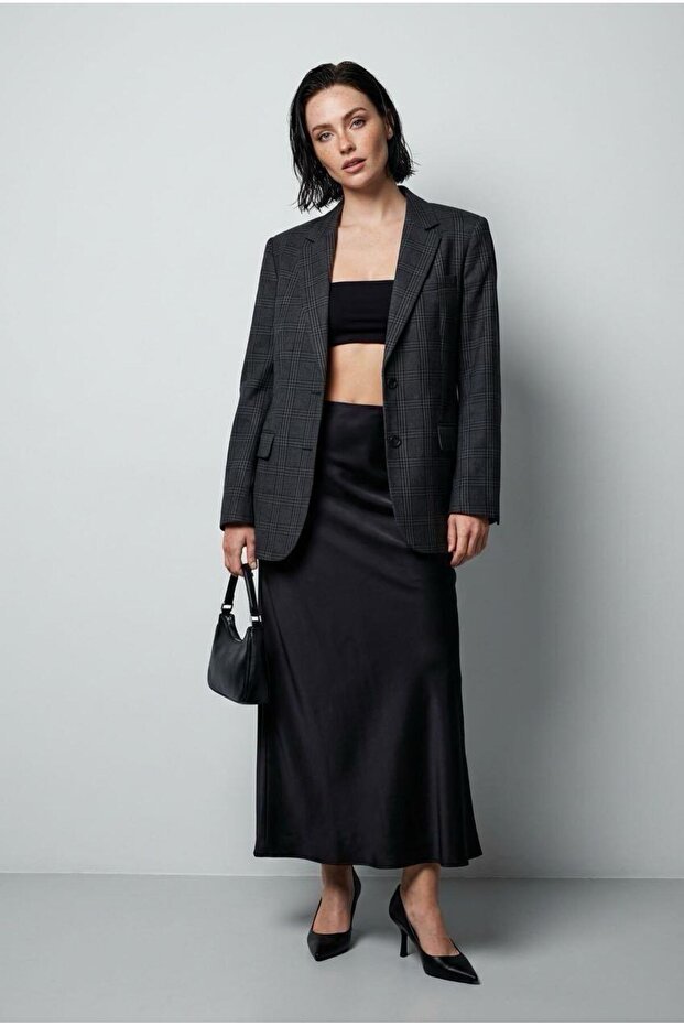 Black Satin Midi Length Stylish Women's Skirt Mg2637