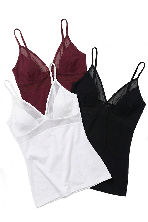 Kadın Atlet Tüllü İp Askılı (%96 Pamuk - %4 Elastan) - 3