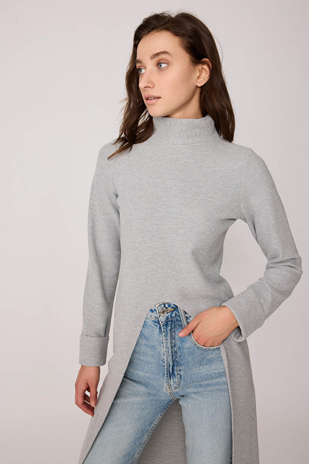 Derin Yırtmaçlı Örme Bluz - 4