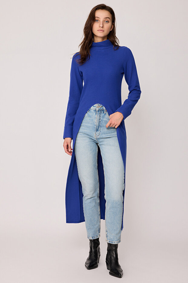 Derin Yırtmaçlı Örme Bluz - 1