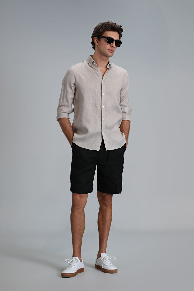 Pitaya Erkek Keten Gömlek Comfort Fit Bej - 4