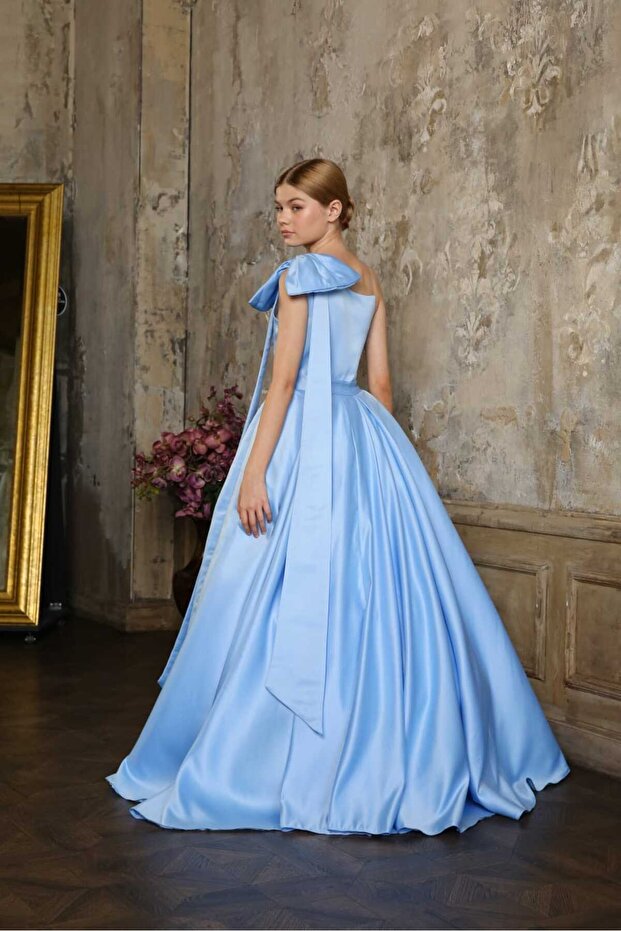 GIRLS ONE-SHOULDER BOW DETAIL EVENING GRADUATION, WEDDING, SPECIAL OCCASIONS