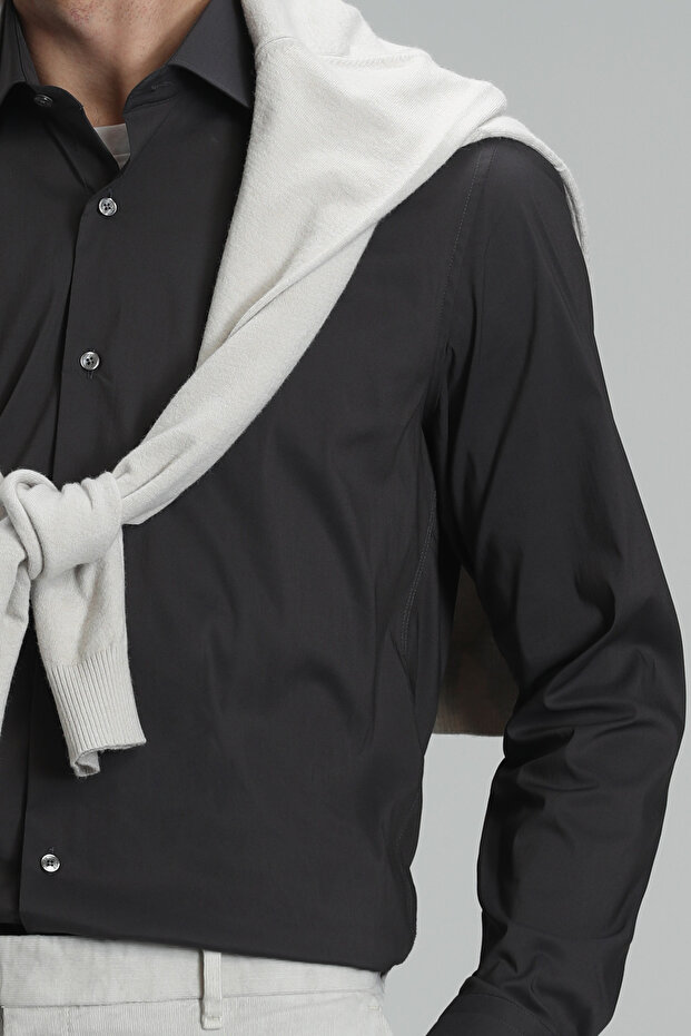 Austın Erkek Basic Gömlek Slim Fit Antrasit - 4