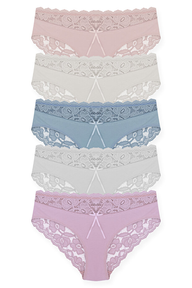 5-Piece Cotton Women's Slips with Lace Waist and Back