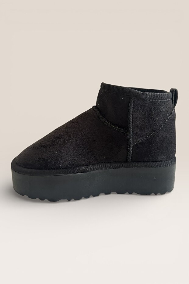 Women's Black Mini Suede Fur Lined High Thick Sole Winter Boots