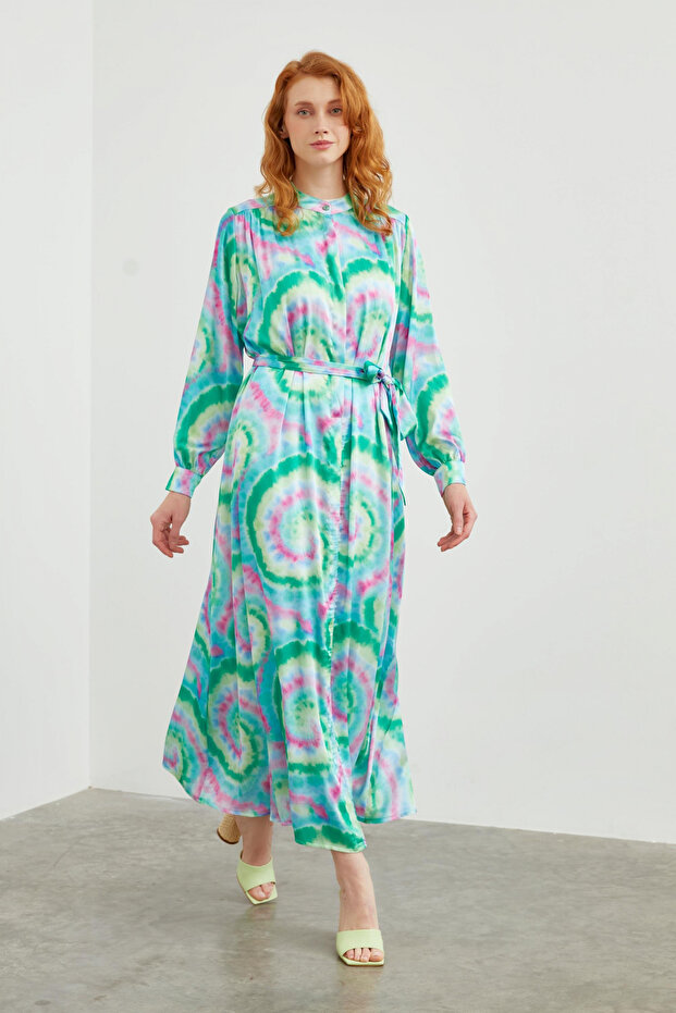 Patterned Long Green Dress 0400