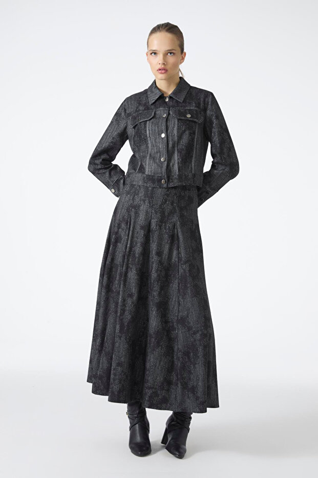 Shirt Collar Buttoned Jacket Skirt Double Black Suit 1705