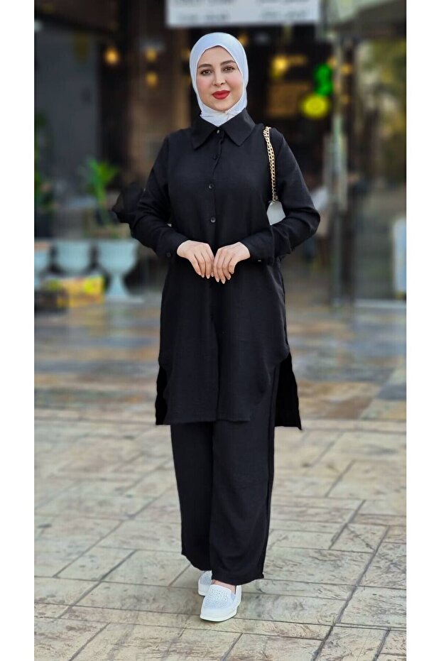 4471 - طقم حجاب أسود مزدوج - 3