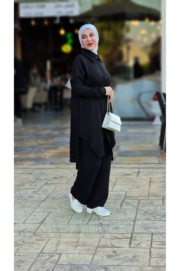 4471 - طقم حجاب أسود مزدوج - 2