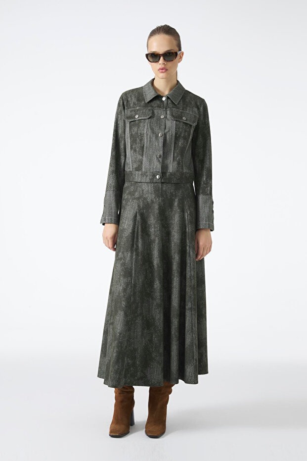 Shirt Collar Buttoned Jacket Skirt Double Khaki Suit 1705