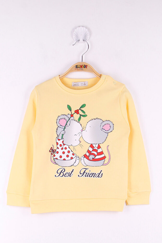 Girls' Relax Fit Crew Neck Printed Sweatshirt - 2 Thread