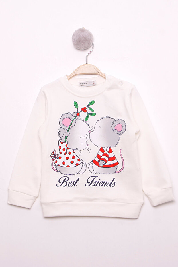 Girls' Relax Fit Crew Neck Printed Sweatshirt - 2 Thread