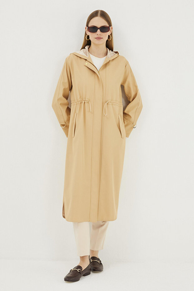 Hooded Beige Trench Coat 13433