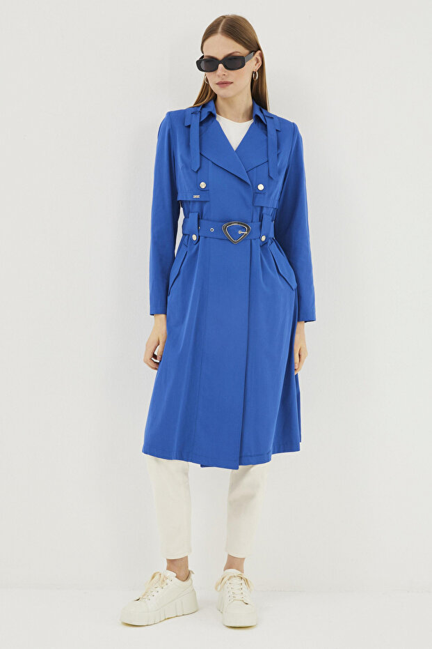 Double-Breasted Collar and Belted Aviator Trench Coat 12922