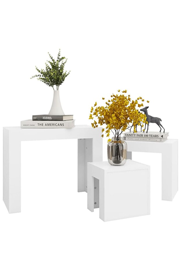 Stackable coffee tables, 3 pcs., white, chipboard - 4