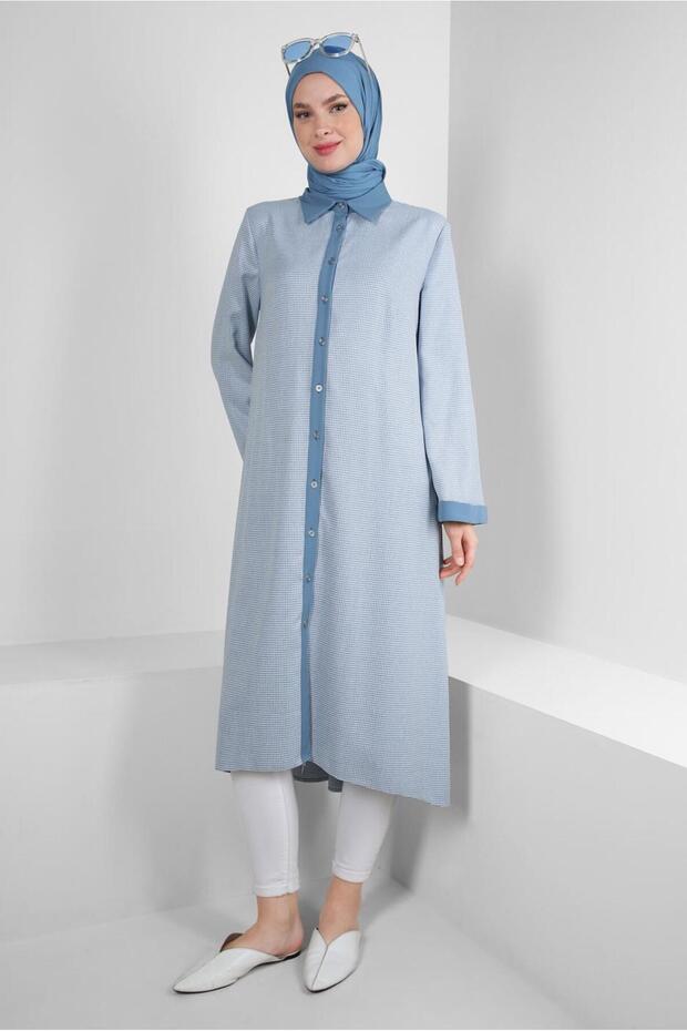 تونك طويل بأزرار مع ربطة خلفية 43793 - 2