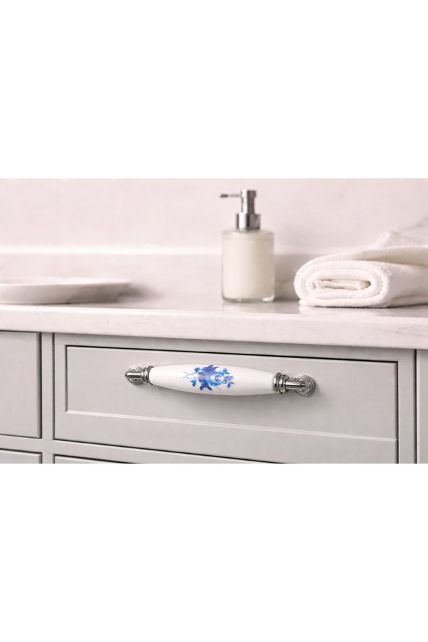 (12,8cm)-Porcelain Cover Cabinet Drawer Kitchen Bathroom Furniture Handle Handle Kulb Kulb-Yakut128Mm-Stk3349