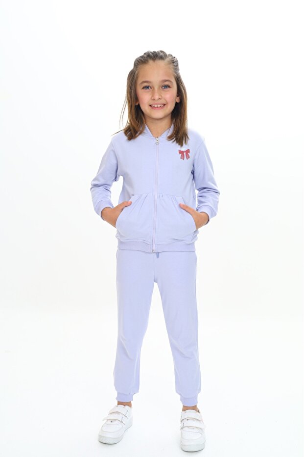 Girl's 2-Piece Set Printed Hooded Sweatshirt with Pockets & Elastic Waist Jogger Sweatpants