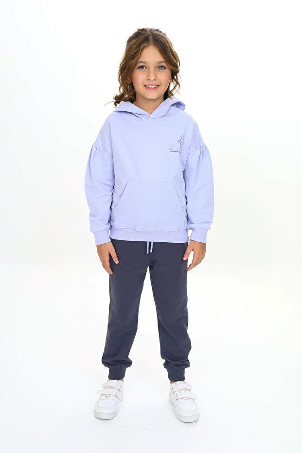 Girl's 2-Piece Set: Printed Hooded Sweatshirt with Pockets & Elastic Waist Jogger with Pockets