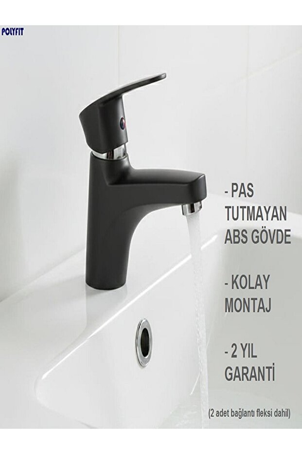 POLYFIT Lavabo Bataryası Siyah Mini 12 cm Kesinlikle Pas Tutmaz