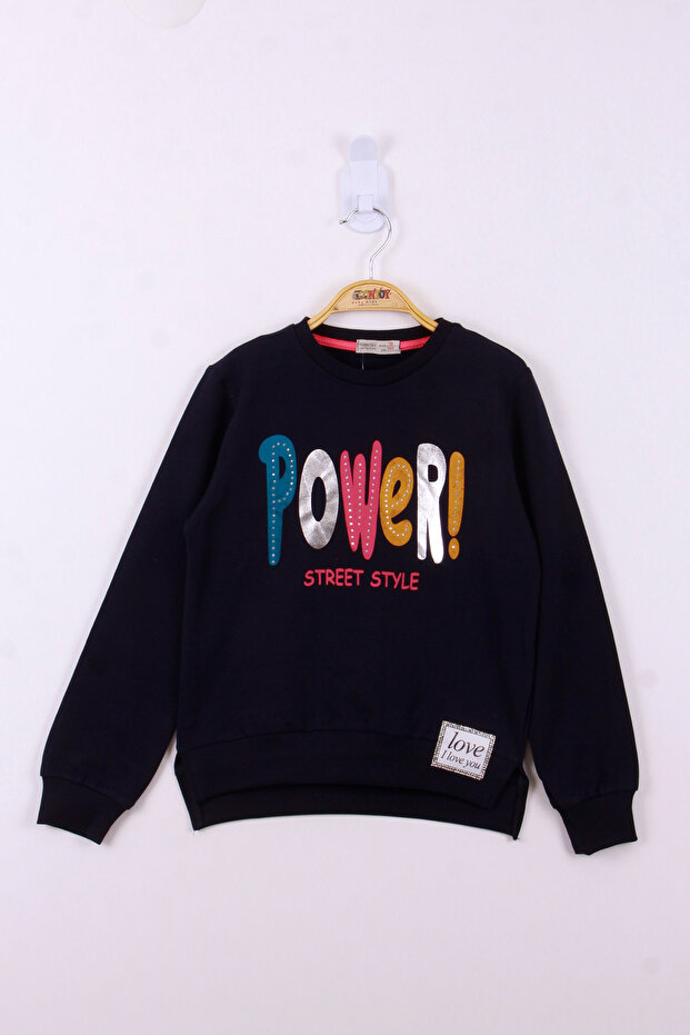 Girl's Relax Fit Crew Neck Printed Slit Sweatshirt - 2 Thread Count