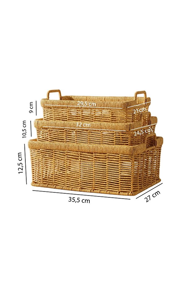 3'lü Hasır Rattan Organizer Sepet - BB6064 - 4