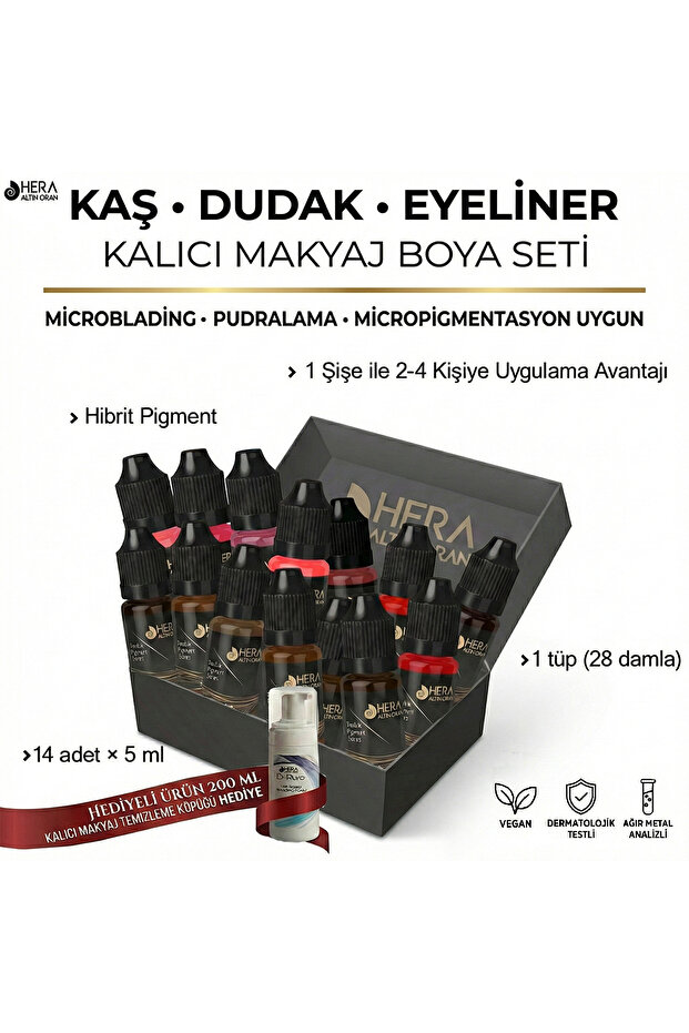 Hera Altın Oran 14 Adet 5ml Kalıcı Makyaj Microblading, Dudak Renklendirme Ve Eyeliner Boyası Full Set