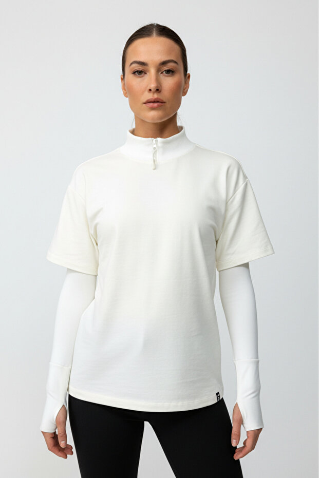 Scorp Chill Kadın Uzun Kollu Koşu Tişörtü Spor Sweatshirt Ekru