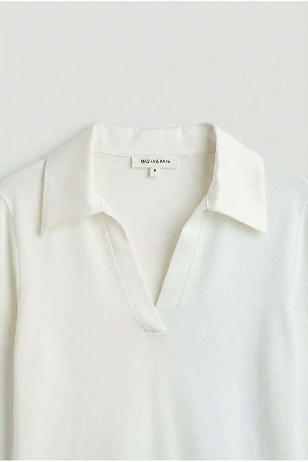 Saten Yakalı Örme Bluz - 2