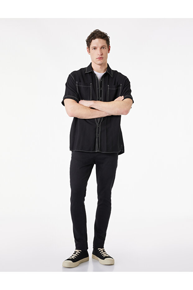 Normal Waist Cotton Pocket Super Skinny Fit Jean Trousers