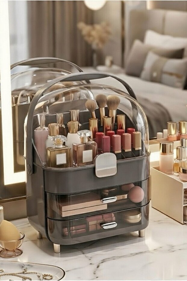 Premium Unbreakable Large Size Makeup and Jewelry Organizer with Lid - Drawers (19×27×36 cm)