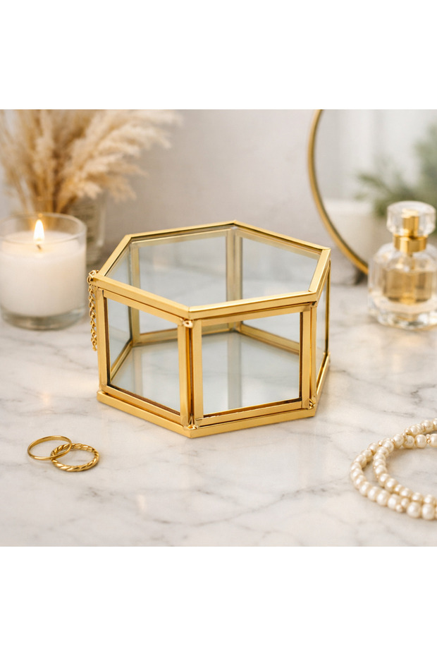 11x10x5cm Jewelry Accessory Ring Box with Lid Glass Gold Brass Brass Wedding Engagement Promise Organization