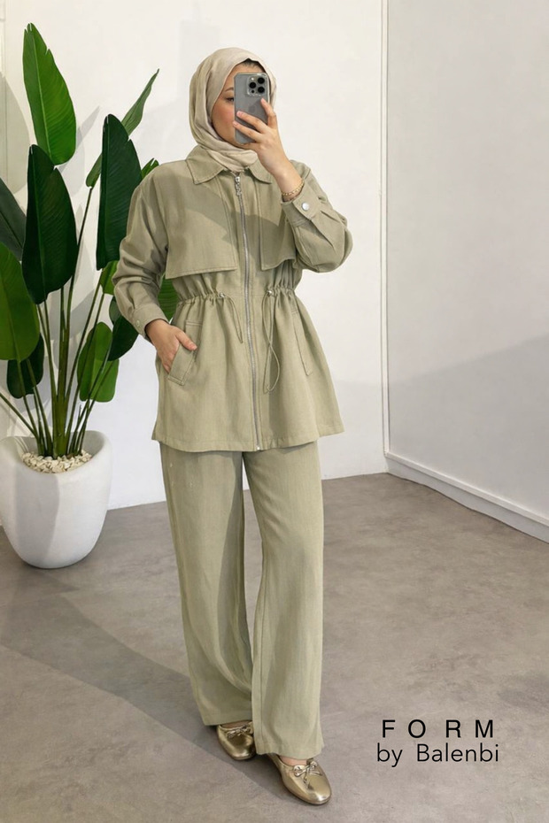 Contrast Stitching Detailed Hijab Women's Tnsel Set 1171 – Form Series