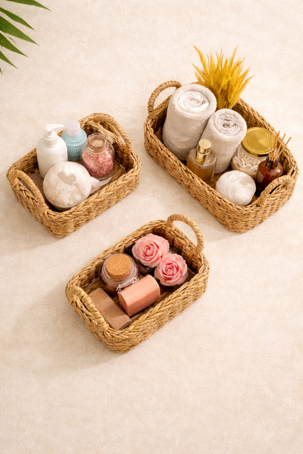 Hasır Dikdörtgen 3lü Sepet/düzenleyici/banyo Düzenleyici - 3