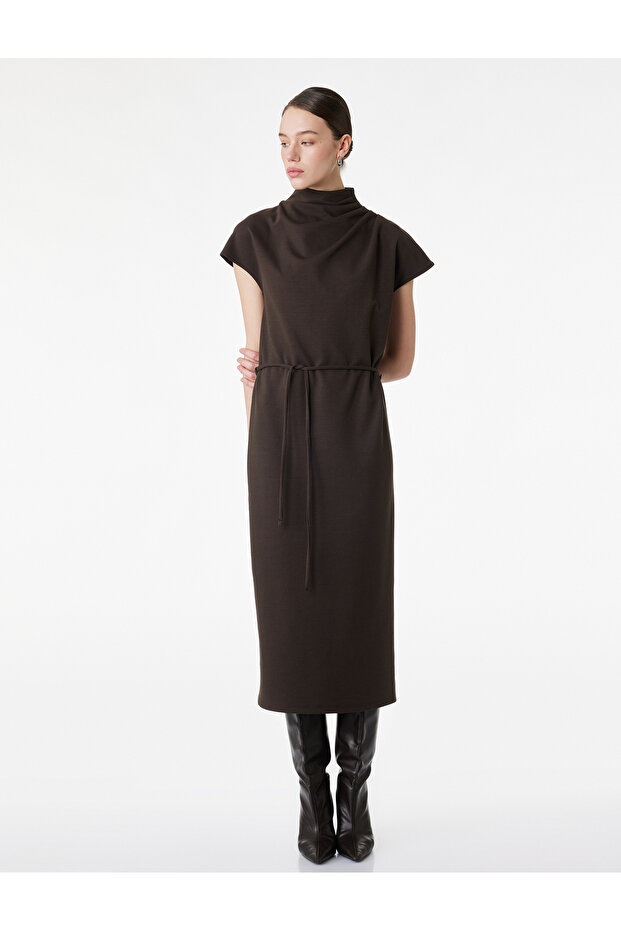 Slim Fit High Neck Tie Detail Sleeveless Dress